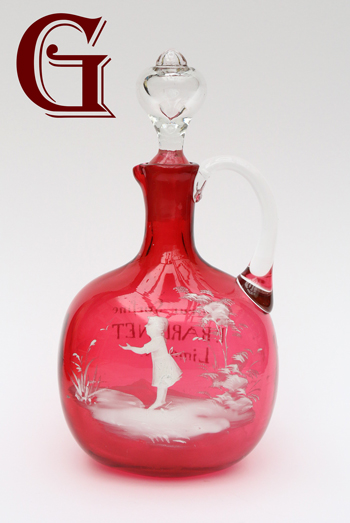 cranberry glass Mary Gregory decanter